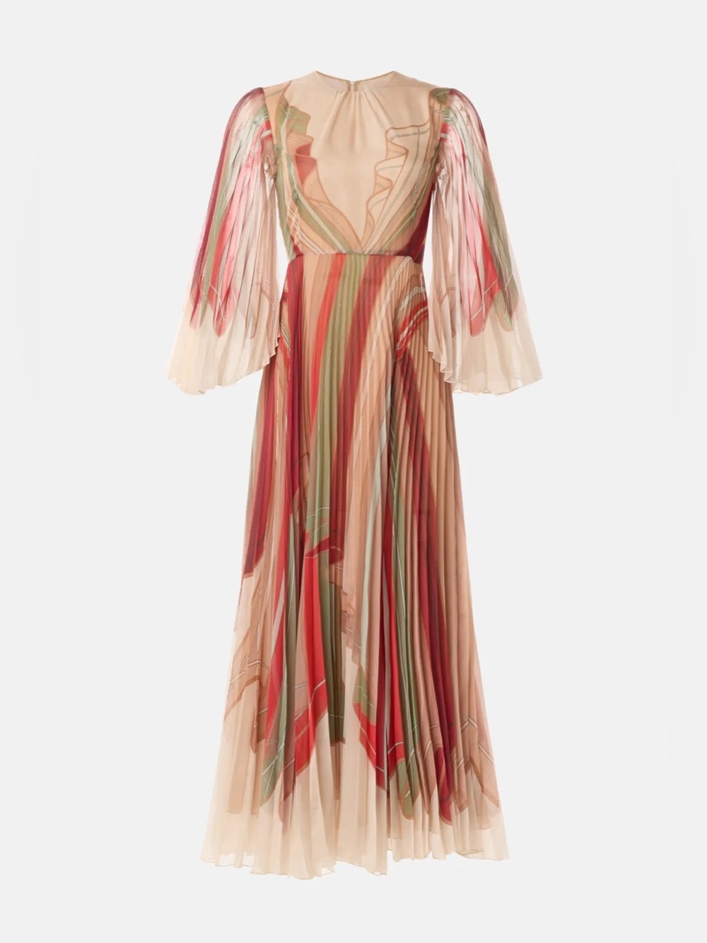 La DoubleJ Sound Bath Techno Chiffon Twist Dress Green Red Tan Size Medium